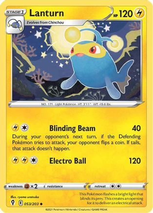 Lanturn 053 SWSH07 Evolving Skies - Uncommon SWSH07: Evolving Skies Pokemon Single Squirtle Squad Card Shop.