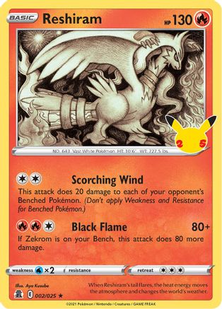 Reshiram 002 - Holofoil Celebrations - Holo Rare Celebrations Pokemon Single Squirtle Squad Card Shop.
