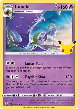 Lunala 015 - Holofoil Celebrations - Holo Rare Celebrations Pokemon Single Squirtle Squad Card Shop.