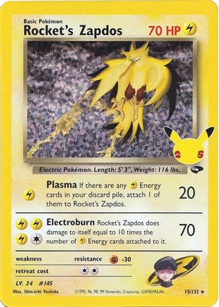 Rocket's Zapdos 015 - Holofoil Celebrations Classic Collection - Classic Collection Celebrations: Classic Collection Pokemon Single Squirtle Squad Card Shop.