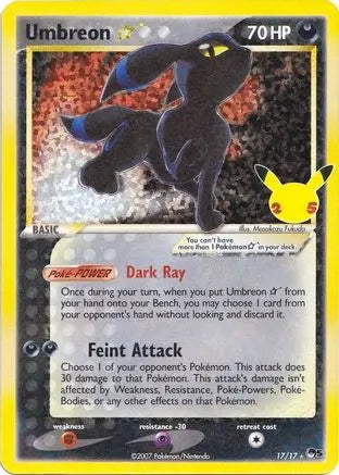 Umbreon Star 017 - Holofoil Celebrations Classic Collection - Classic Collection Celebrations: Classic Collection Pokemon Single Squirtle Squad Card Shop.
