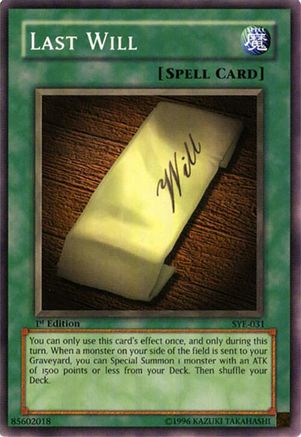 Last Will (SYE-031) - Starter Deck: Yugi Evolution 1st Edition Starter Deck: Yugi Evolution Yugioh Single Squirtle Squad Card Shop.