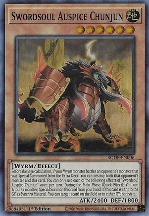 Swordsoul Auspice Chunjun (BODE-EN006) - Burst of Destiny 1st Edition Burst of Destiny Yugioh Single Squirtle Squad Card Shop.