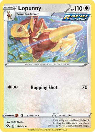 Lopunny 213 SWSH08 Fusion Strike - Uncommon SWSH08: Fusion Strike Pokemon Single Squirtle Squad Card Shop.