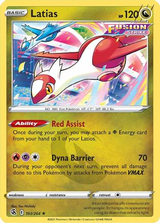 Latias 193 SWSH08 Fusion Strike - Rare SWSH08: Fusion Strike Pokemon Single Squirtle Squad Card Shop.