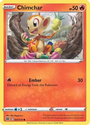 Chimchar 024 - Reverse Holofoil SWSH09 Brilliant Stars - Common