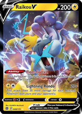 Raikou V 048 - Holofoil SWSH09 Brilliant Stars - Ultra Rare SWSH09: Brilliant Stars Pokemon Single Squirtle Squad Card Shop.