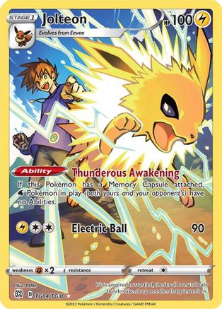 Jolteon TG04 - Holofoil SWSH09 Brilliant Stars Trainer Gallery - Ultra Rare SWSH09: Brilliant Stars Trainer Gallery Pokemon Single Squirtle Squad Card Shop.