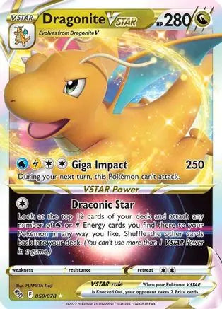 Dragonite VSTAR 050 - Holofoil Pokemon GO - Ultra Rare Pokemon GO Pokemon Single Squirtle Squad Card Shop.