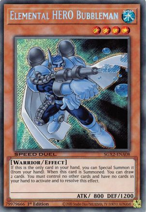 Elemental HERO Bubbleman (Secret Rare) (SGX2-ENA08) - Speed Duel GX: Midterm Paradox 1st Edition Speed Duel GX: Midterm Paradox Yugioh Single Squirtle Squad Card Shop.