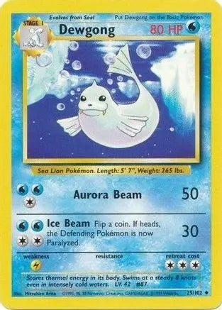 Dewgong 025/102 - Base Set Unlimited -Uncommon Pokémon Card Base Set Pokemon Single Squirtle Squad Card Shop.