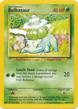 Bulbasaur 044/102 - Base Set Unlimited - Common Pokémon Card Base Set Pokemon Single Squirtle Squad Card Shop.