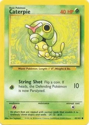 Caterpie 045/102 - Base Set Unlimited - Common Pokémon Card Base Set Pokemon Single Squirtle Squad Card Shop.