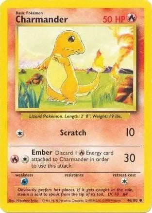 Charmander 046/102 - Base Set Unlimited - Common Pokémon Card Base Set Pokemon Single Squirtle Squad Card Shop.