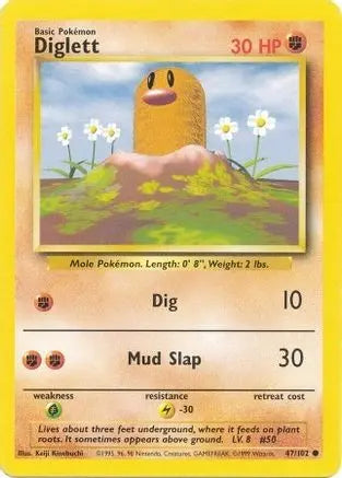 Diglett 047/102 - Base Set Unlimited - Common Pokémon Card Base Set Pokemon Single Squirtle Squad Card Shop.