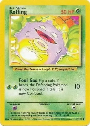 Koffing 051/102 - Base Set Unlimited - Common Pokémon Card Base Set Pokemon Single Squirtle Squad Card Shop.