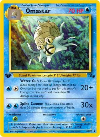 Omastar 040/62 - 1st Edition Fossil - Uncommon Pokémon Card Fossil Pokemon Single Squirtle Squad Card Shop.