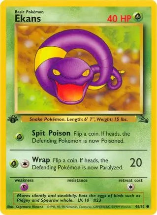 Ekans 046/62 - 1st Edition Fossil - Uncommon Pokémon Card Fossil Pokemon Single Squirtle Squad Card Shop.