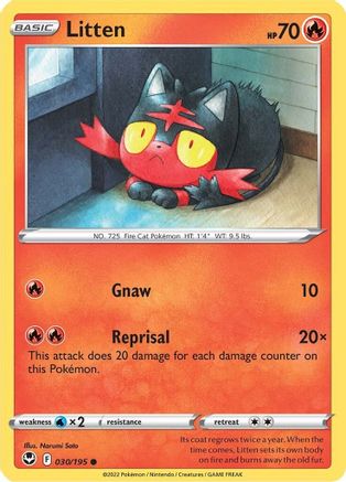 Litten 030 - Reverse Holofoil SWSH12 Silver Tempest - Common SWSH12: Silver Tempest Pokemon Single Squirtle Squad Card Shop.