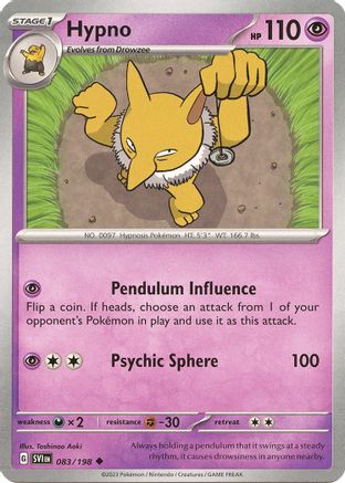 Hypno 083 - Reverse Holofoil SV01 Scarlet & Violet Base Set - Uncommon SV01: Scarlet & Violet Base Set Pokemon Single Squirtle Squad Card Shop.