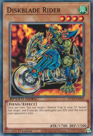 Diskblade Rider (SGX3-ENF05) - Speed Duel GX: Duelists of Shadows 1st Edition Speed Duel GX: Duelists of Shadows Yugioh Single Squirtle Squad Card Shop.