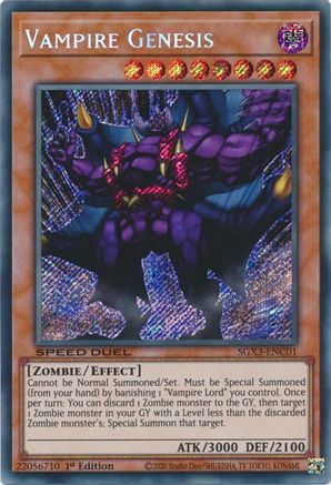 Vampire Genesis (Secret Rare) (SGX3-ENC01) - Speed Duel GX: Duelists of Shadows 1st Edition Speed Duel GX: Duelists of Shadows Yugioh Single Squirtle Squad Card Shop.