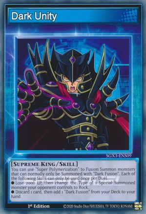 Dark Unity (SGX3-ENS09) - Speed Duel GX: Duelists of Shadows 1st Edition Speed Duel GX: Duelists of Shadows Yugioh Single Squirtle Squad Card Shop.