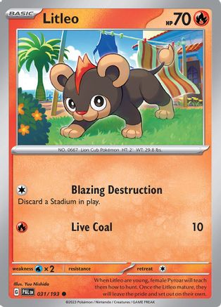 Litleo 031 - Reverse Holofoil SV02 Paldea Evolved - Common SV02: Paldea Evolved Pokemon Single Squirtle Squad Card Shop.