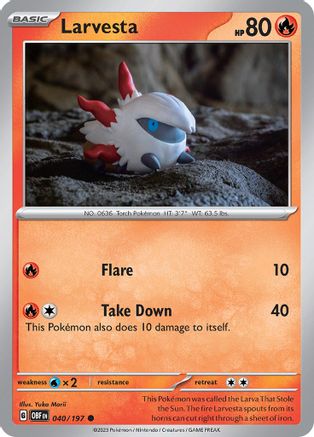 Larvesta 040 - Reverse Holofoil SV03 Obsidian Flames - Common SV03: Obsidian Flames Pokemon Single Squirtle Squad Card Shop.