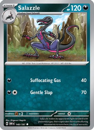 Salazzle 140 - Reverse Holofoil SV03 Obsidian Flames - Uncommon SV03: Obsidian Flames Pokemon Single Squirtle Squad Card Shop.
