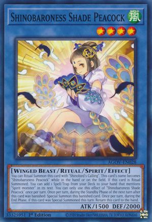 Shinobaroness Shade Peacock (AGOV-EN028) - Age of Overlord 1st Edition Age of Overlord Yugioh Single Squirtle Squad Card Shop.