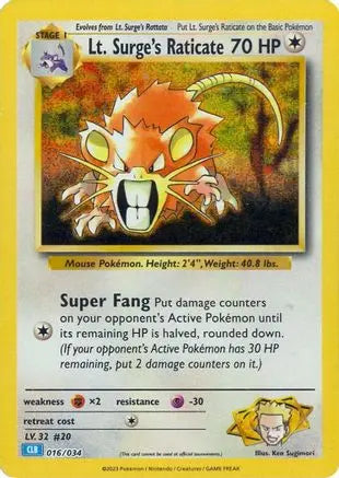 Lt. Surge's Raticate 016 - Holofoil Trading Card Game Classic - Classic Collection