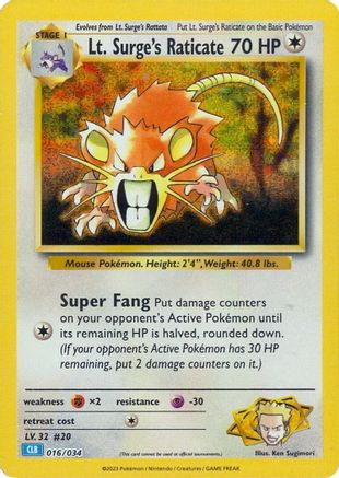 Lt. Surge's Raticate 016 (H) - Trading Card Game Classic - CC