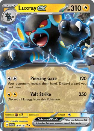 Luxray ex 068/167 - Holofoil SV06 Twilight Masquerade - Double Rare SV06: Twilight Masquerade Pokemon Single Squirtle Squad Card Shop.