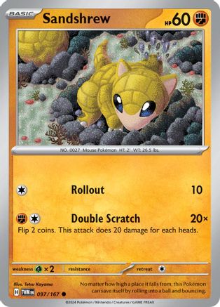 Sandshrew 097 - Reverse Holofoil SV06 Twilight Masquerade - Common SV06: Twilight Masquerade Pokemon Single Squirtle Squad Card Shop.