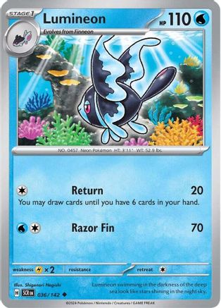 Lumineon 036 - Reverse Holofoil SV07 Stellar Crown - Uncommon SV07: Stellar Crown Pokemon Single Squirtle Squad Card Shop.