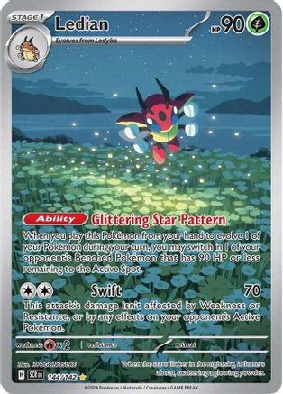 Ledian 144/142 - Holofoil SV07 Stellar Crown - Illustration Rare SV07: Stellar Crown Pokemon Single Squirtle Squad Card Shop.
