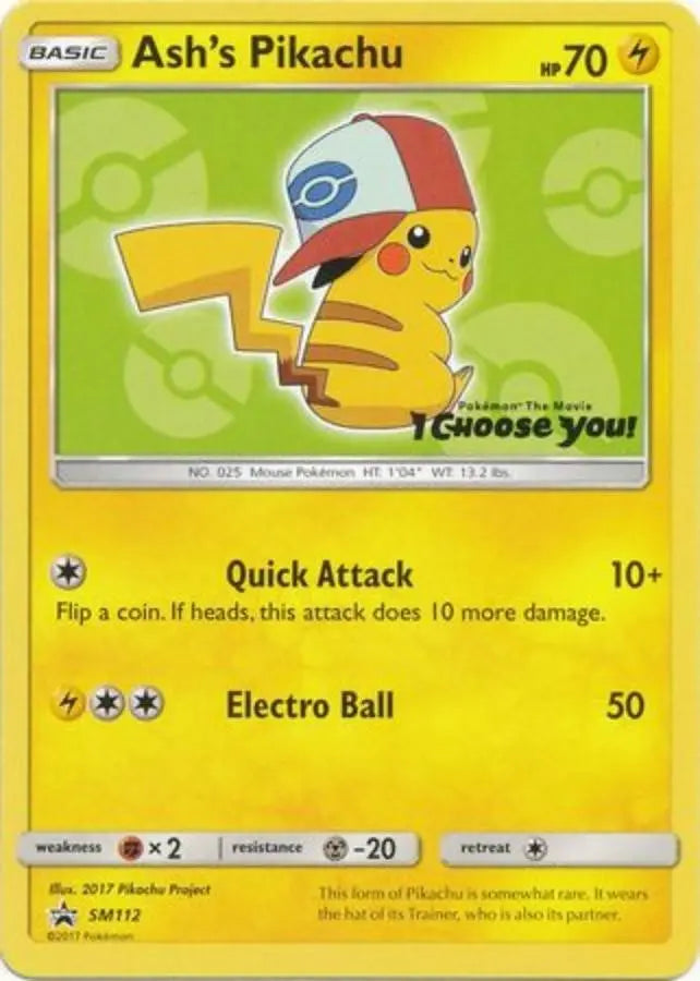 Pokemon - Promo Card - Ash's Pikachu - SM112 - Condition (EX)