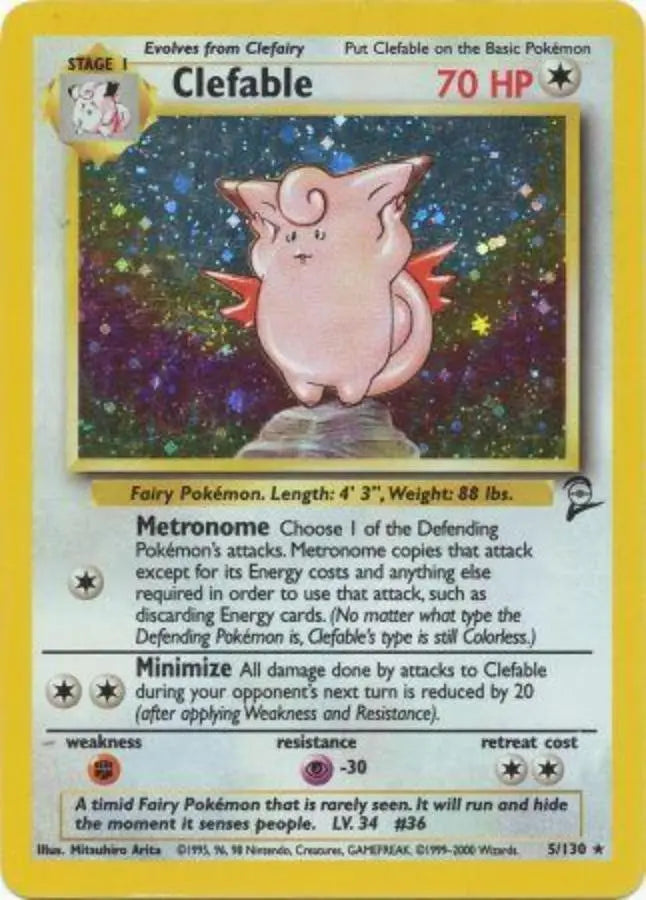 Pokemon - Base Set 2 - Clefable 5/130 - Condition (Played)