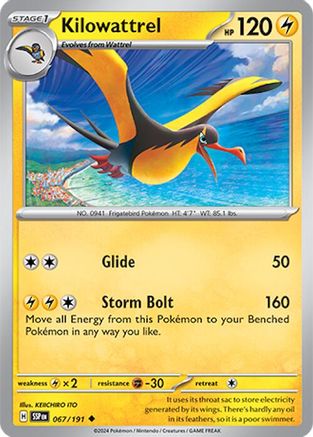 Kilowattrel 067 SV08 Surging Sparks - Uncommon SV08: Surging Sparks Pokemon Single Squirtle Squad Card Shop.