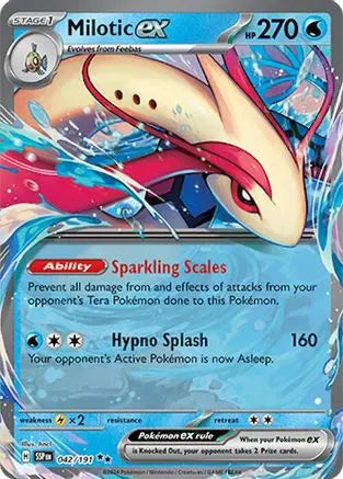 Milotic ex 042/191 – Surging Sparks – Holofoil Double Rare SV08: Surging Sparks Pokemon Single Squirtle Squad Card Shop.