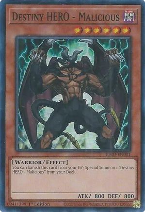 Destiny HERO - Malicious (RA03-EN001) - Quarter Century Bonanza 1st Edition Quarter Century Bonanza Yugioh Single Squirtle Squad Card Shop.