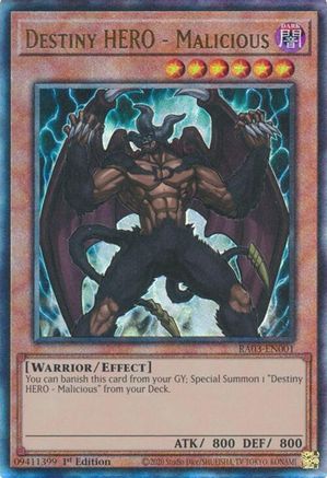 Destiny HERO - Malicious (PUR) (RA03-EN001) - Quarter Century Bonanza 1st Edition Quarter Century Bonanza Yugioh Single Squirtle Squad Card Shop.