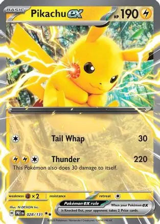 Pikachu ex 028/131 Double Rare – Prismatic Evolutions SV: Prismatic Evolutions Pokemon Single Squirtle Squad Card Shop.