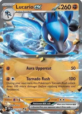 Lucario ex 051/131 – Prismatic Evolutions – Holofoil Double Rare SV: Prismatic Evolutions Pokemon Single Squirtle Squad Card Shop.