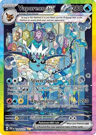 Vaporeon ex 149/131 - Holofoil SV Prismatic Evolutions - Special Illustration Rare SV: Prismatic Evolutions Pokemon Single Squirtle Squad Card Shop.