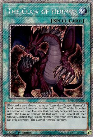 The Claw of Hermos (Platinum Secret Rare) (RA04-EN256) - Quarter Century Stampede 1st Edition Quarter Century Stampede Yugioh Single Squirtle Squad Card Shop.