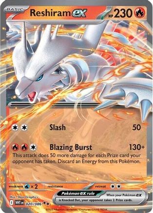 Reshiram ex 020 - Holofoil SV White Flare - Double Rare SV: White Flare Pokemon Single Squirtle Squad Card Shop.