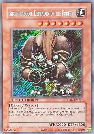 Green Baboon, Defender of the Forest (RP02-EN099) - Retro Pack 2 (2020 Date Reprint) Unlimited Retro Pack 2 (2020 Date Reprint) Yugioh Single Squirtle Squad Card Shop.