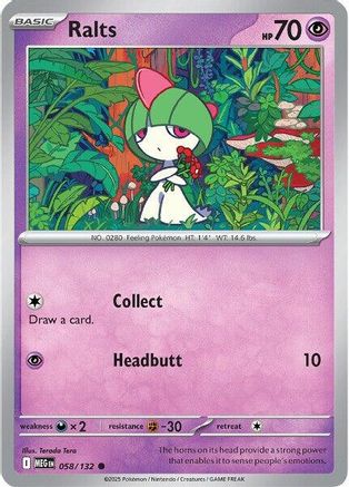 Ralts 058 - Reverse Holofoil ME01 Mega Evolution - Common ME01: Mega Evolution Pokemon Single Squirtle Squad Card Shop.